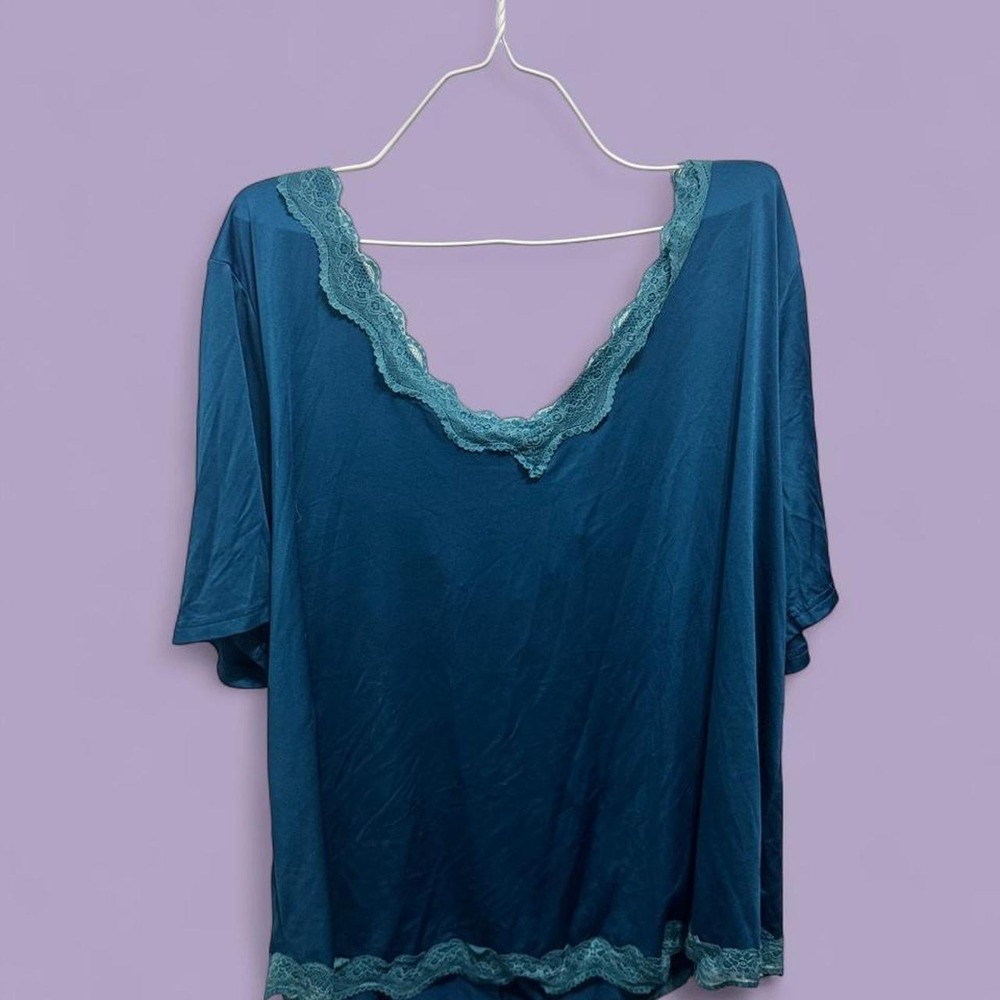SHEIN Curve Teal Lace Open Back Tunic Top Whimsigoth Boho Plus Size 3X